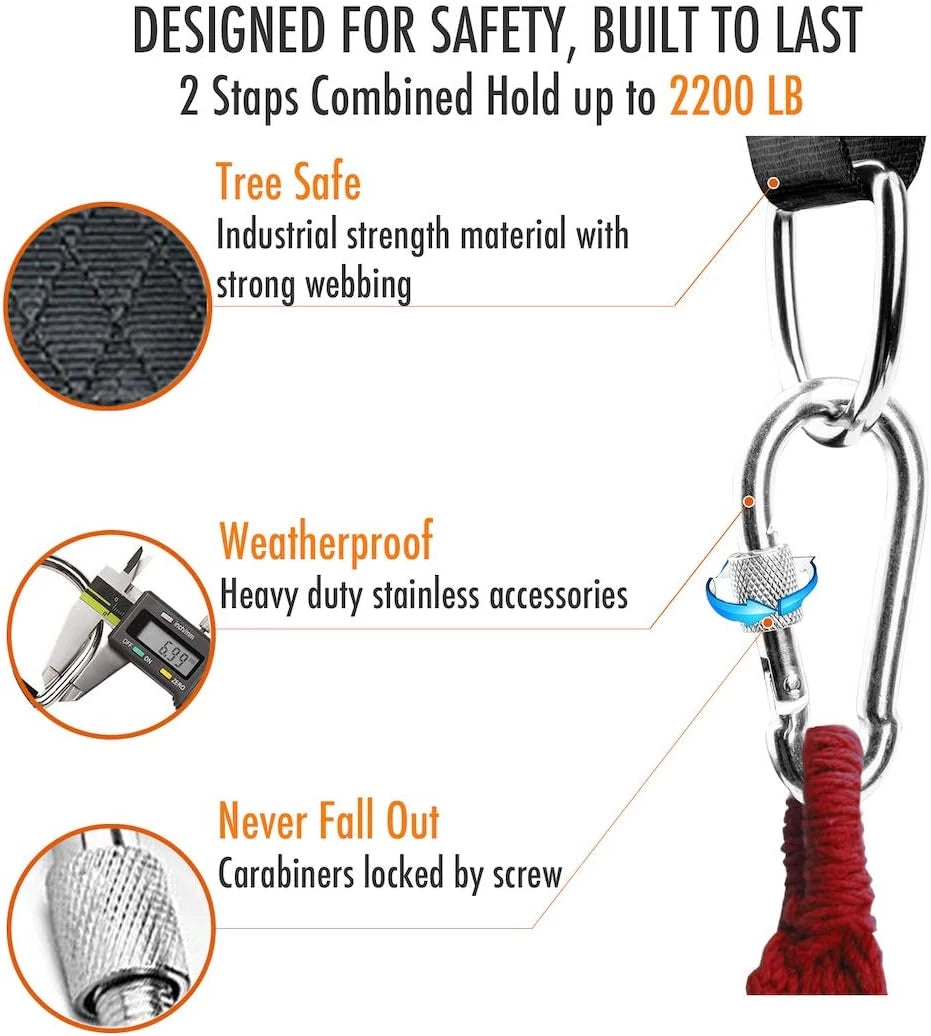 Tree Swing Hanging Straps Kit,Heavy Duty Holds 2200LBS Extra Long, with Safer Lock Snap Carabiners