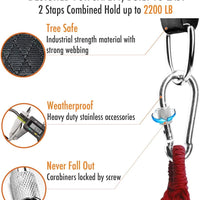 Tree Swing Hanging Straps Kit,Heavy Duty Holds 2200LBS Extra Long, with Safer Lock Snap Carabiners